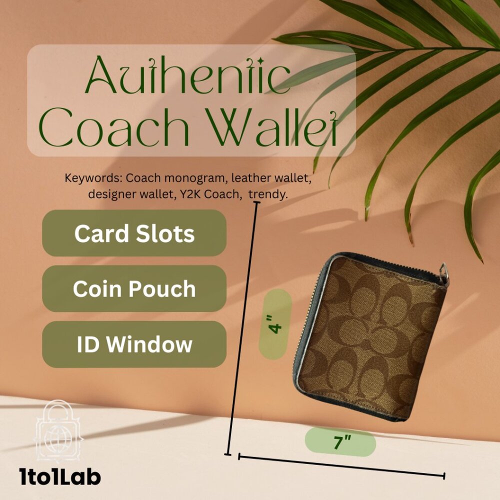 Authentic Coach Signature Zip-Around Wallet – Brown Monogram Canvas with Leather